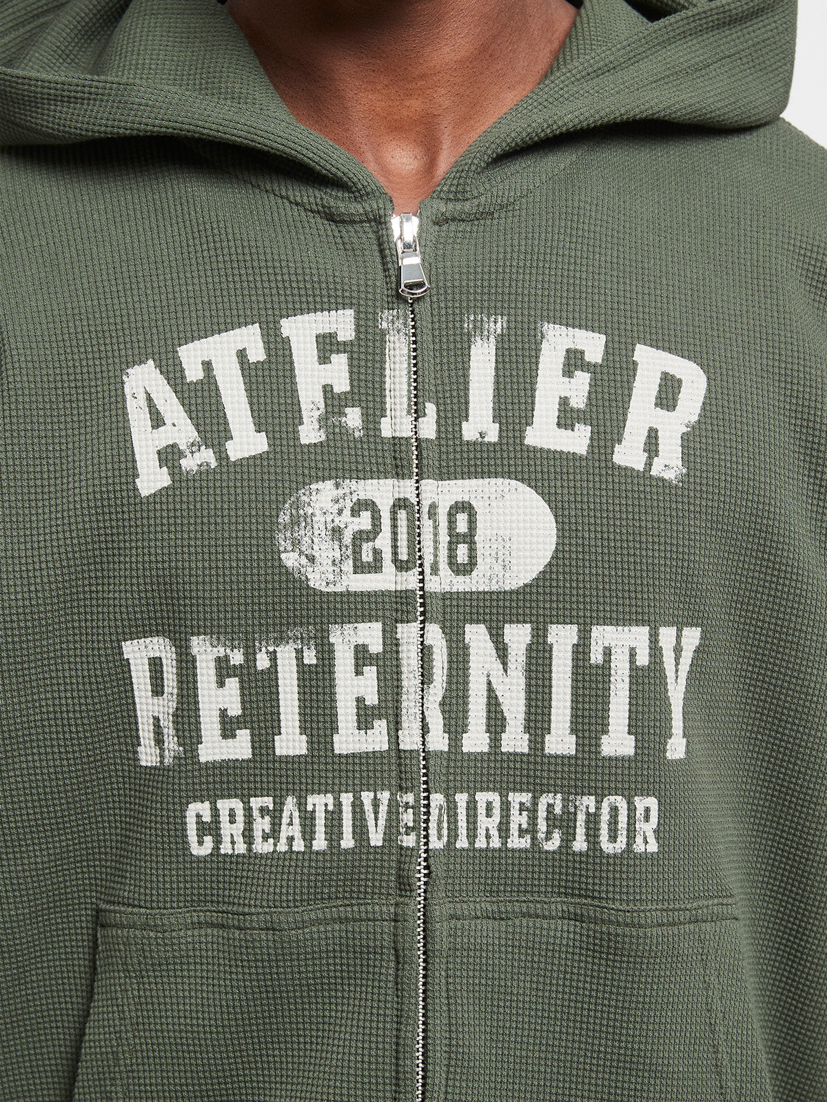 WAFFLE ZIP HOODIE - GREEN - Image 7