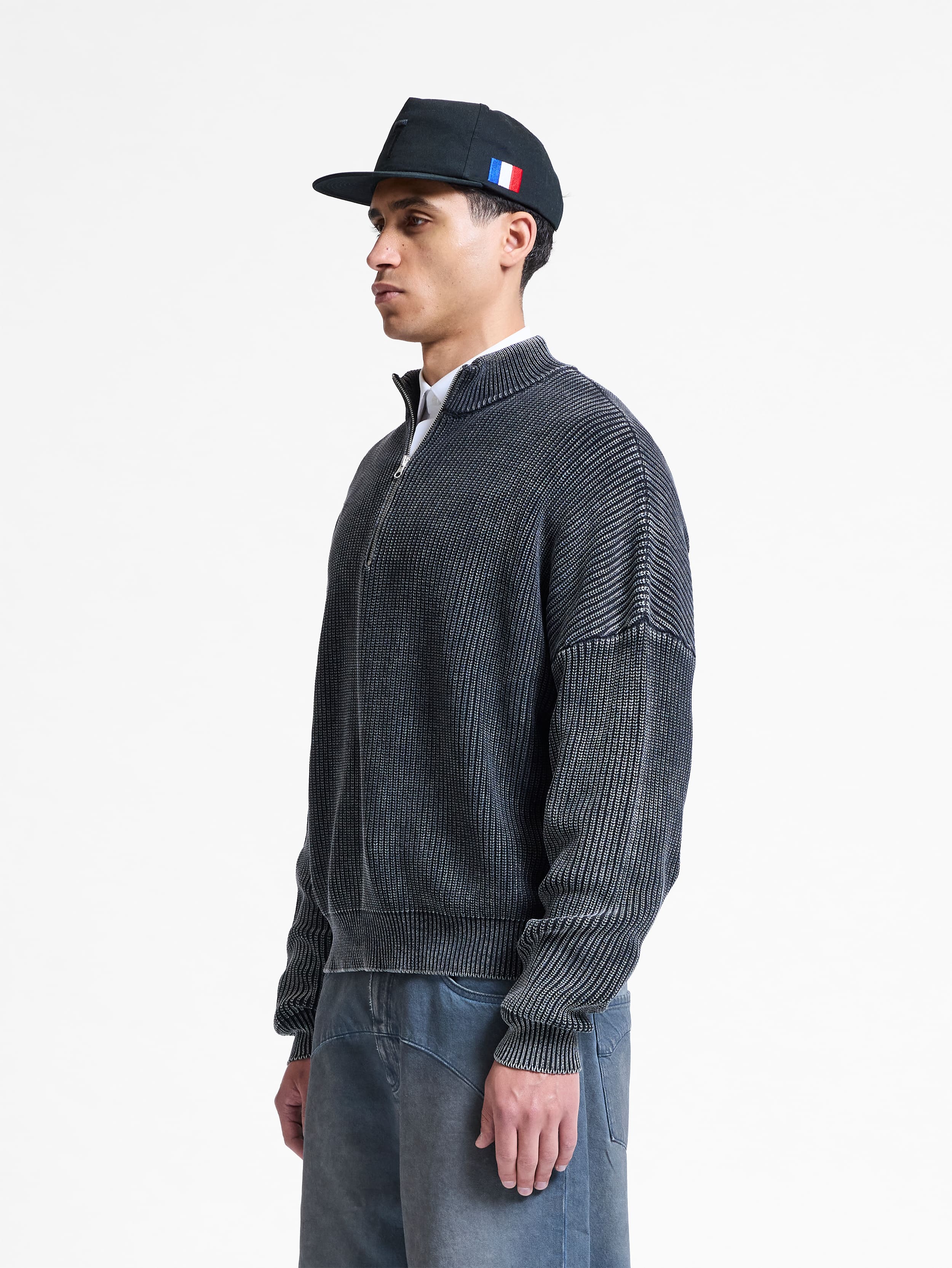 WASHED KNIT HALF ZIP - ACID BLACK - Image 3