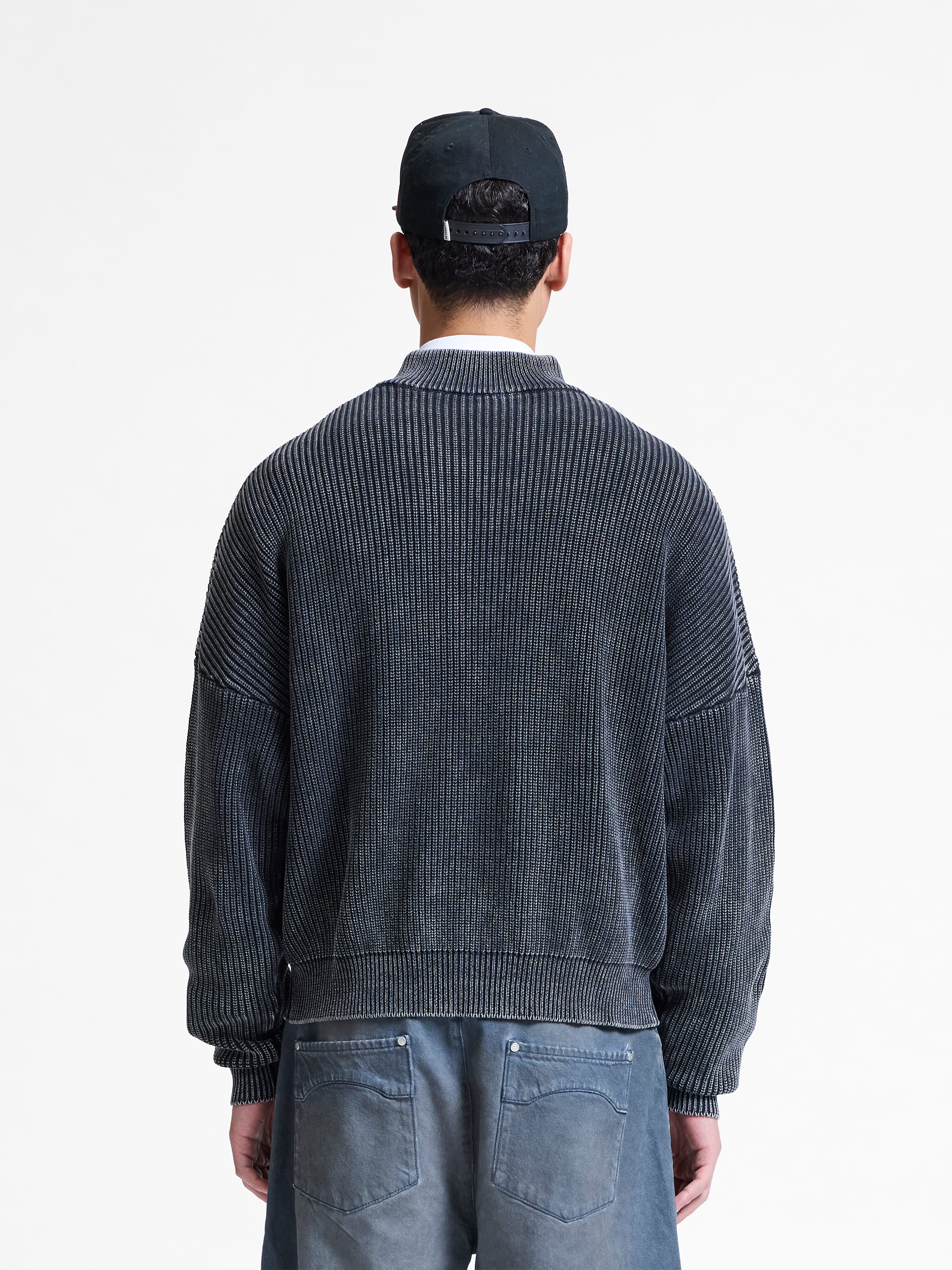WASHED KNIT HALF ZIP - ACID BLACK - Image 4