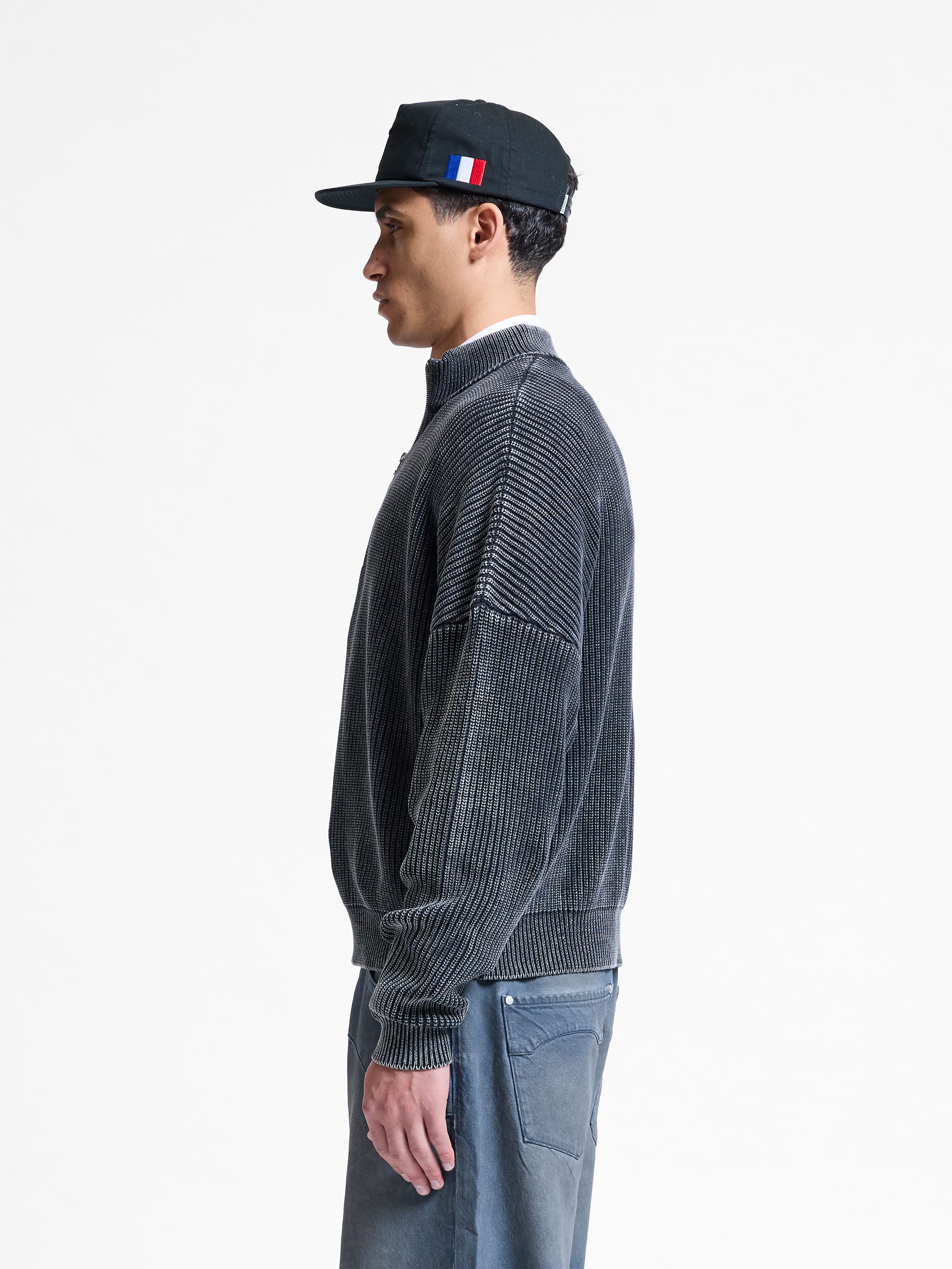 WASHED KNIT HALF ZIP - ACID BLACK - Image 5