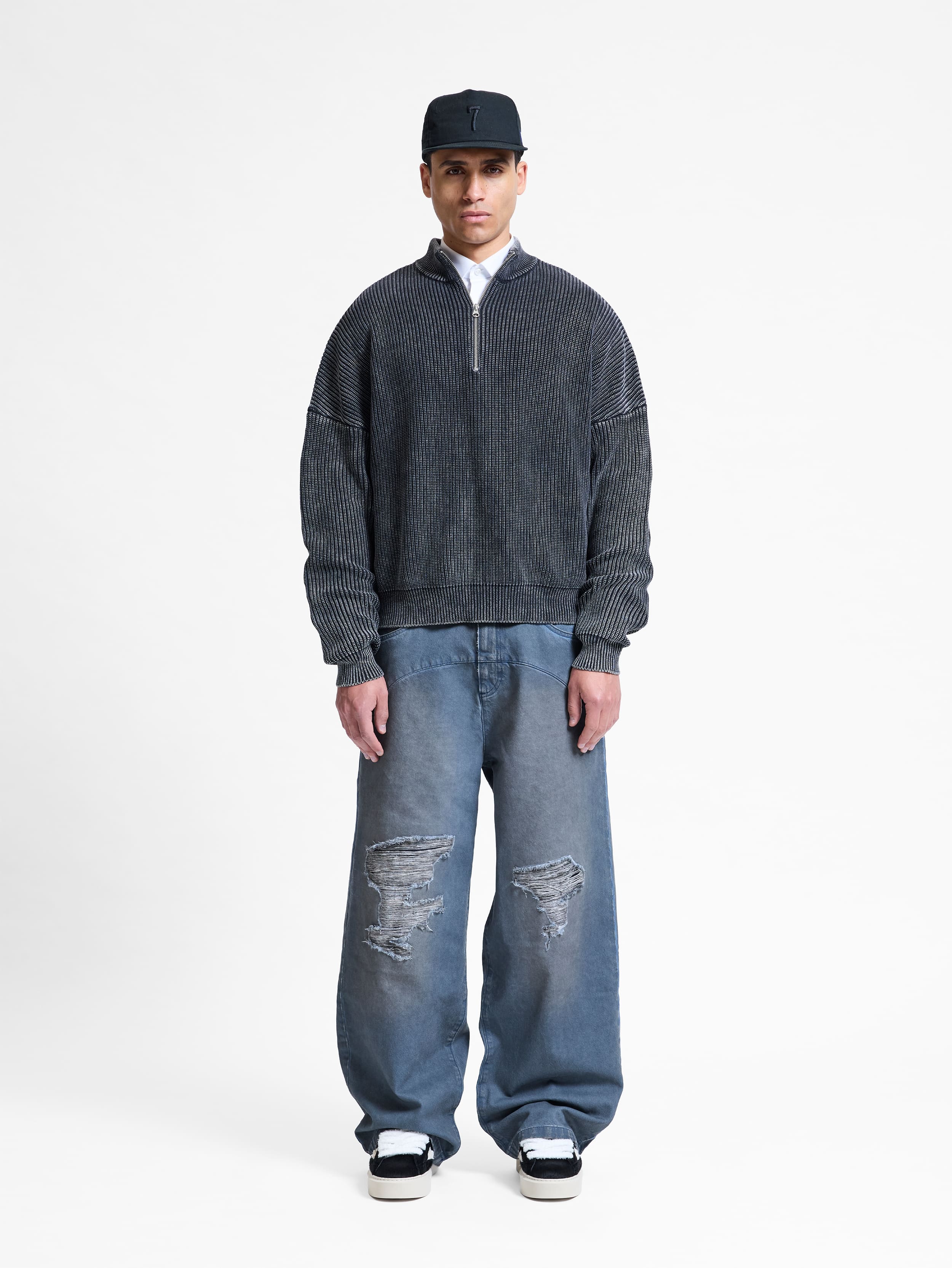 WASHED KNIT HALF ZIP - ACID BLACK - Image 6