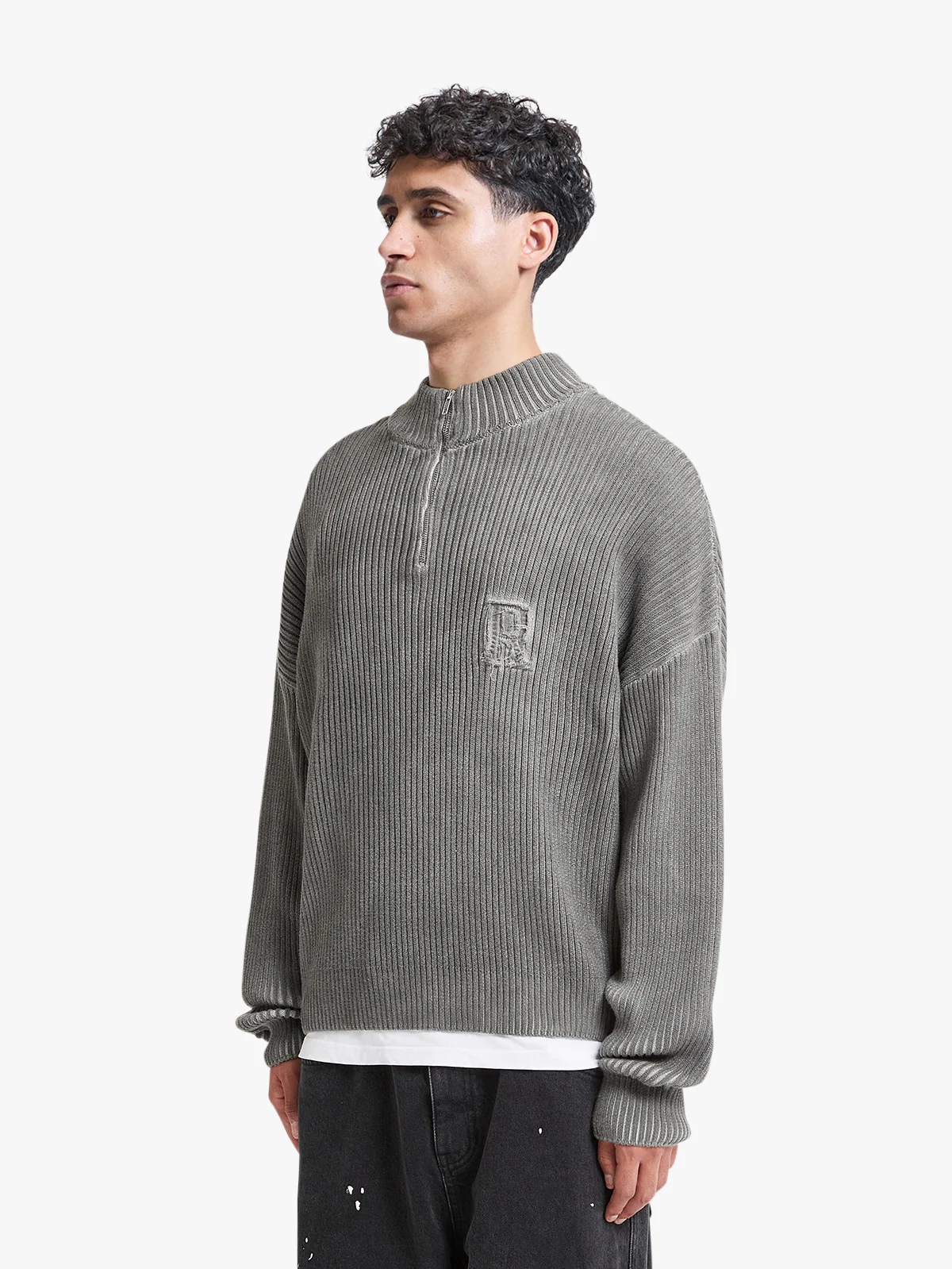 WASHED KNIT HALF ZIP - GREY - Image 3