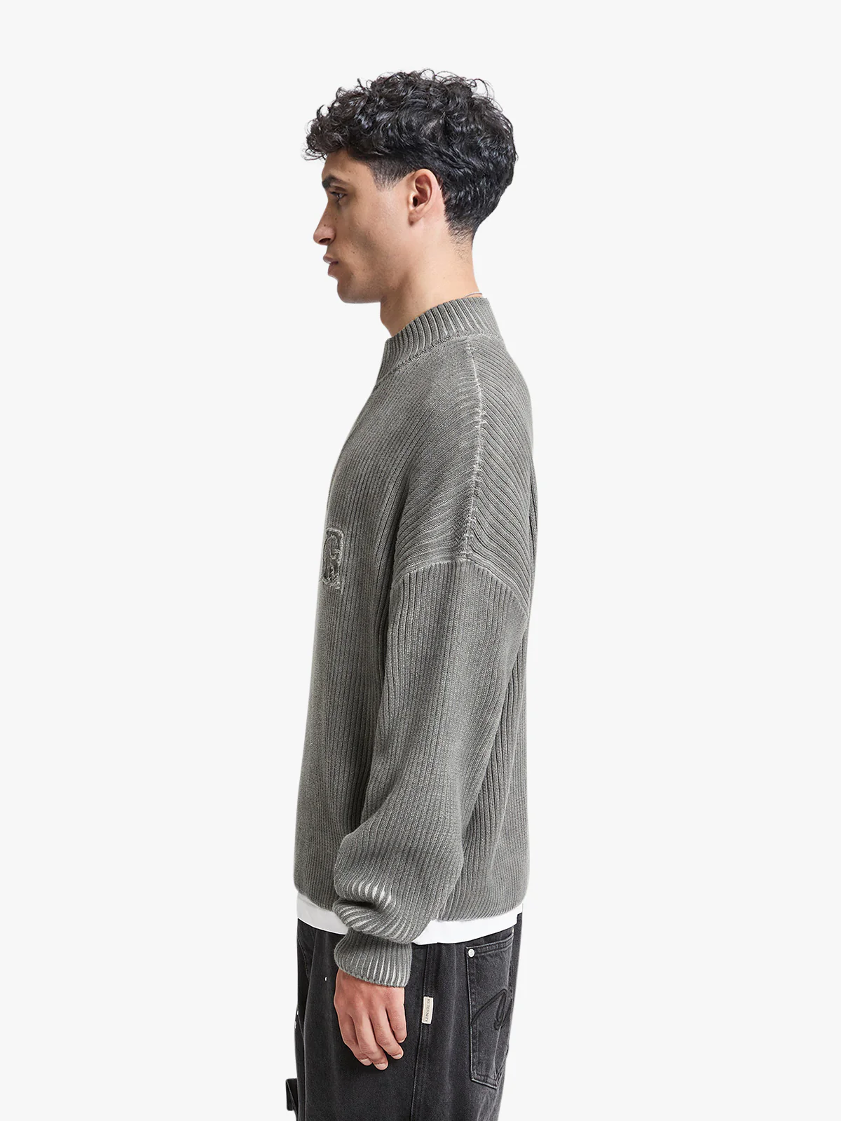 WASHED KNIT HALF ZIP - GREY - Image 4