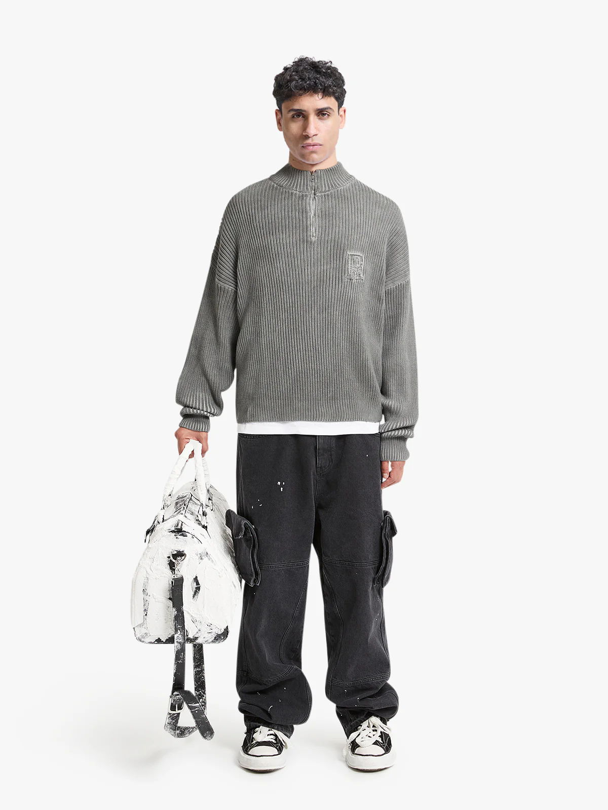 WASHED KNIT HALF ZIP - GREY - Image 5
