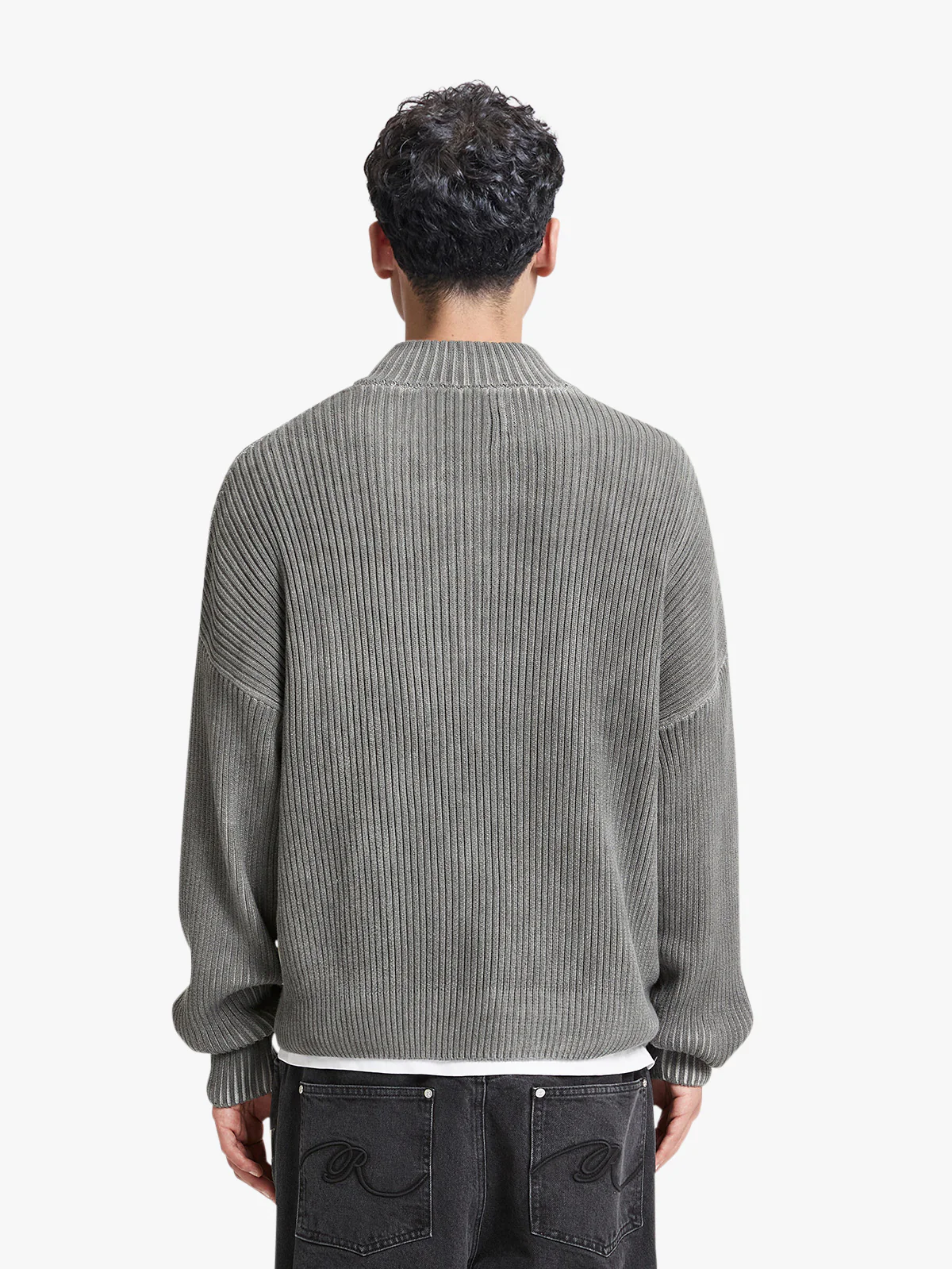 WASHED KNIT HALF ZIP - GREY - Image 6
