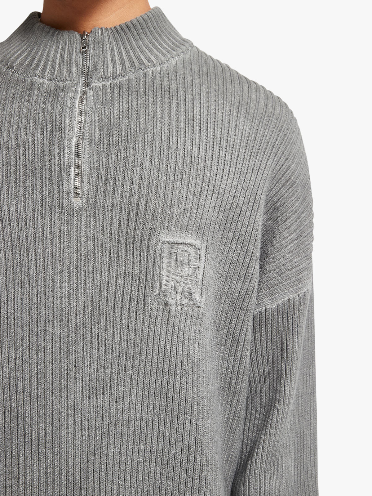 WASHED KNIT HALF ZIP - GREY - Image 7