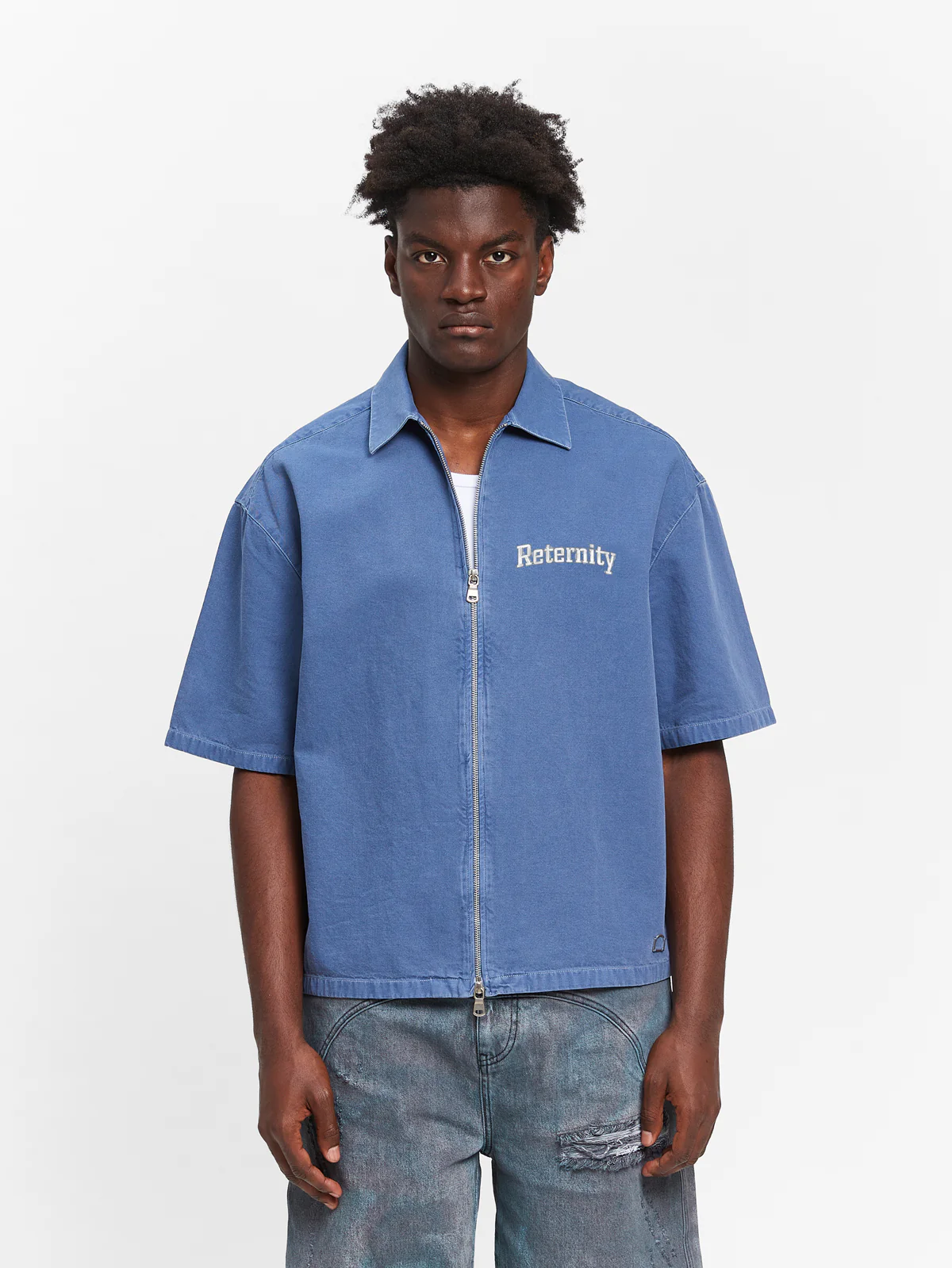 WATERCOLOR CANVAS ZIP-SHIRT - BLUE - Image 3