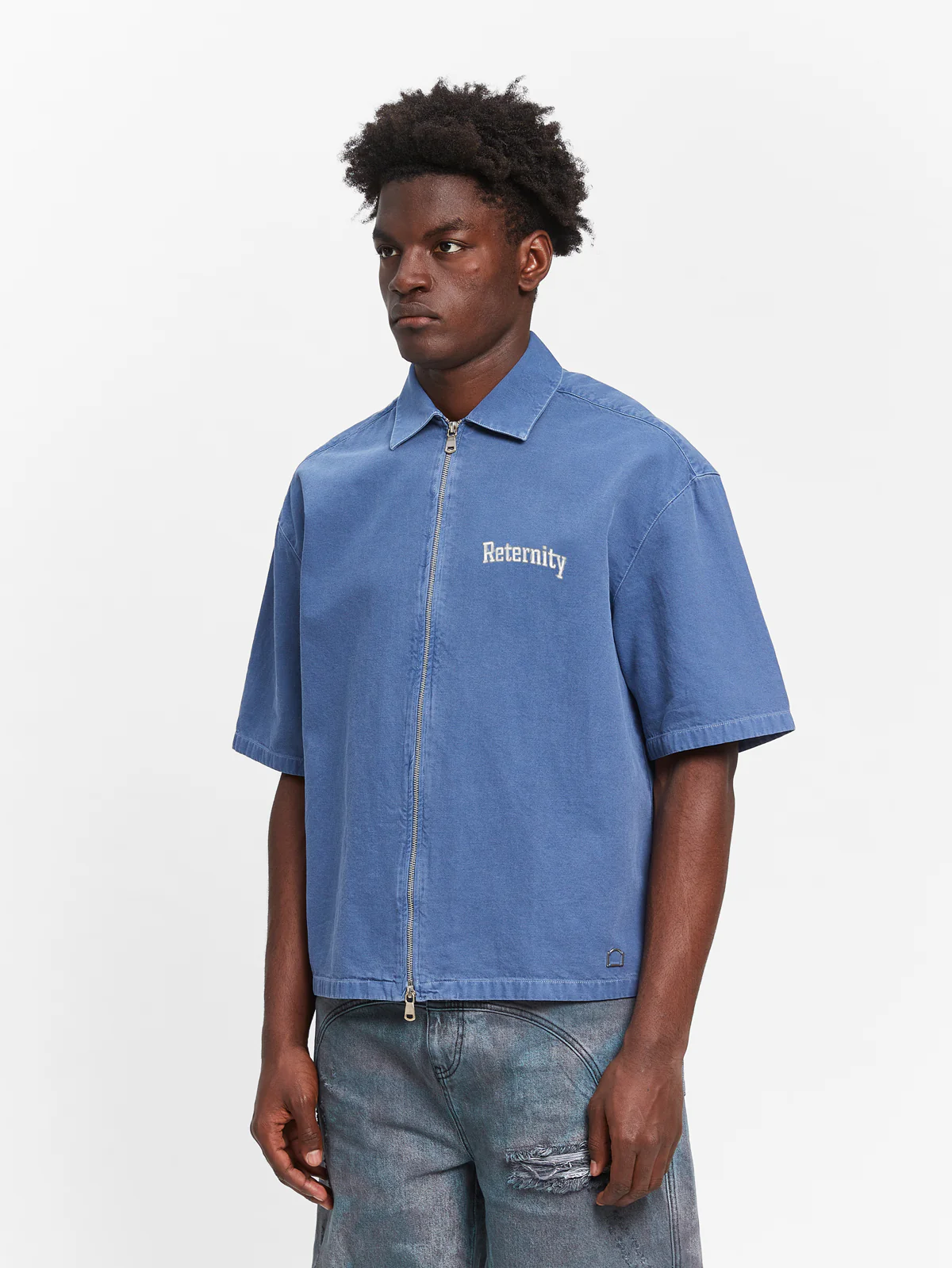 WATERCOLOR CANVAS ZIP-SHIRT - BLUE - Image 4