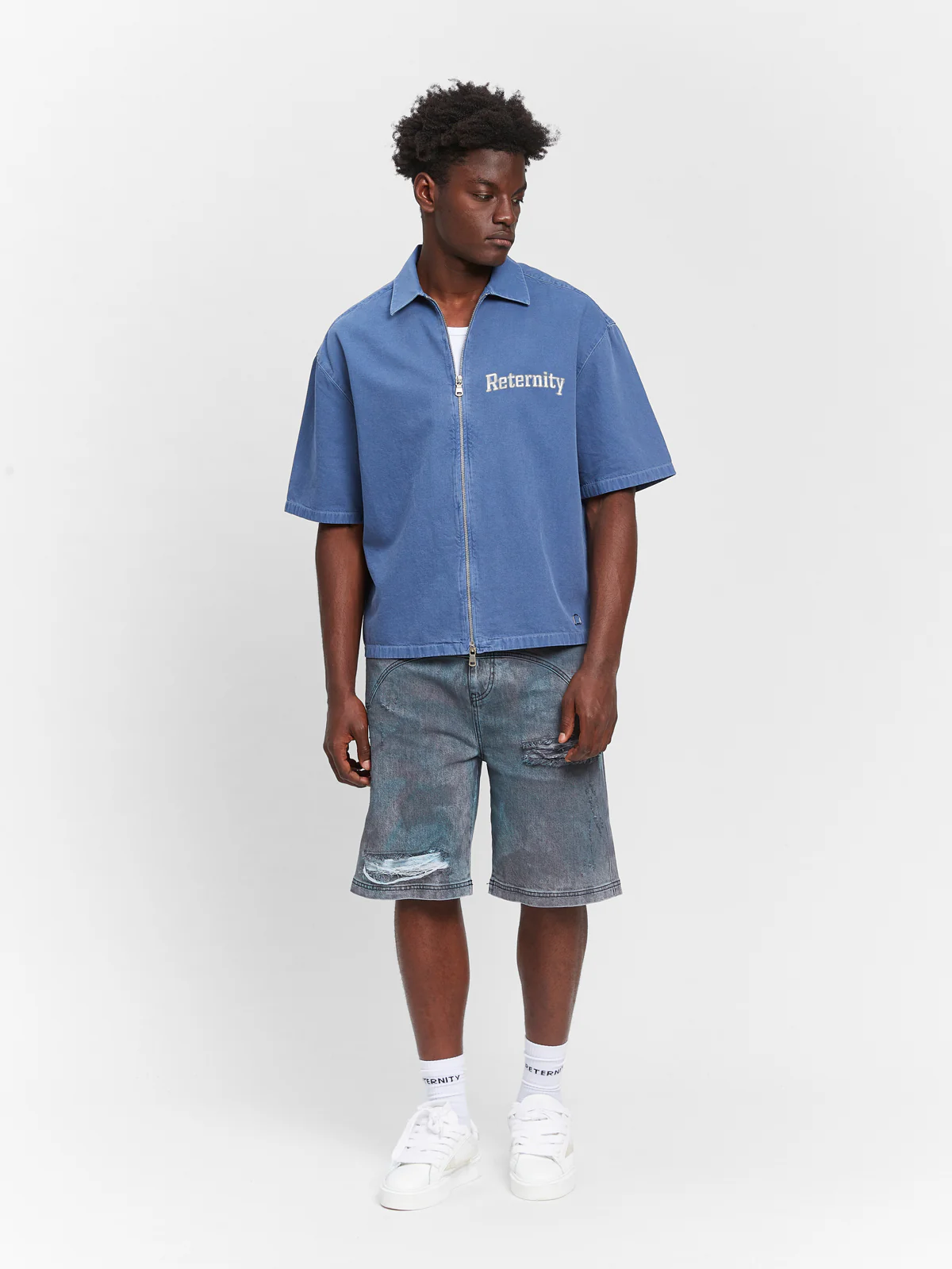 WATERCOLOR CANVAS ZIP-SHIRT - BLUE - Image 7