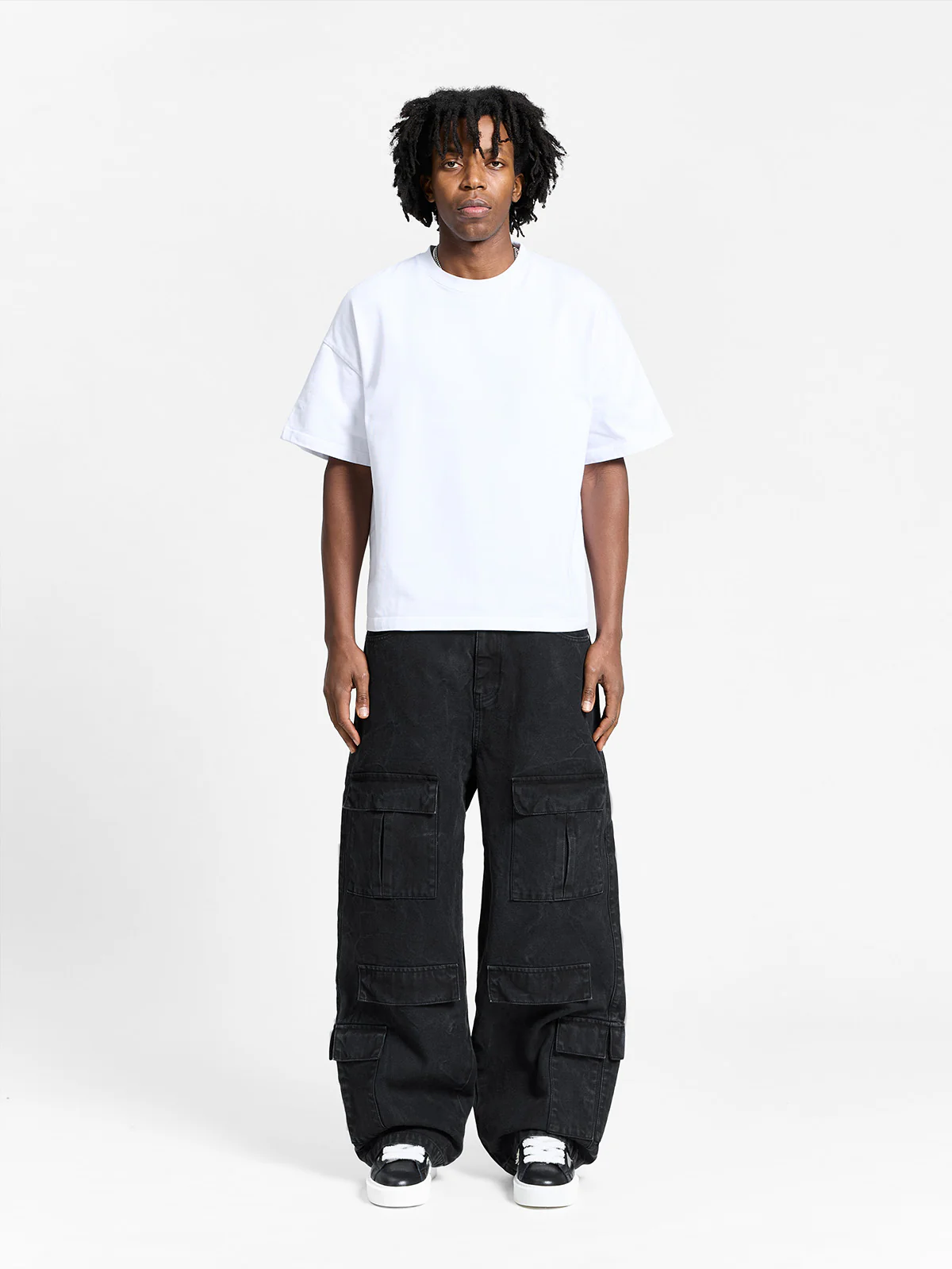 WRINKLED CANVAS CARGO PANTS - BLACK - Image 6