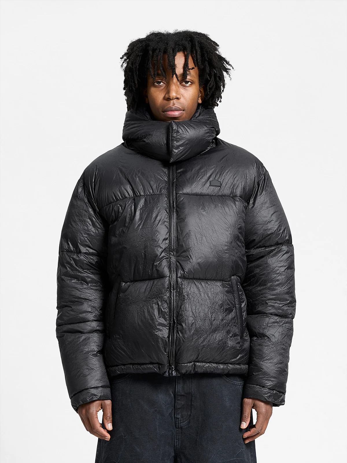 WRINKLED PUFFER JACKET - BLACK - Image 3