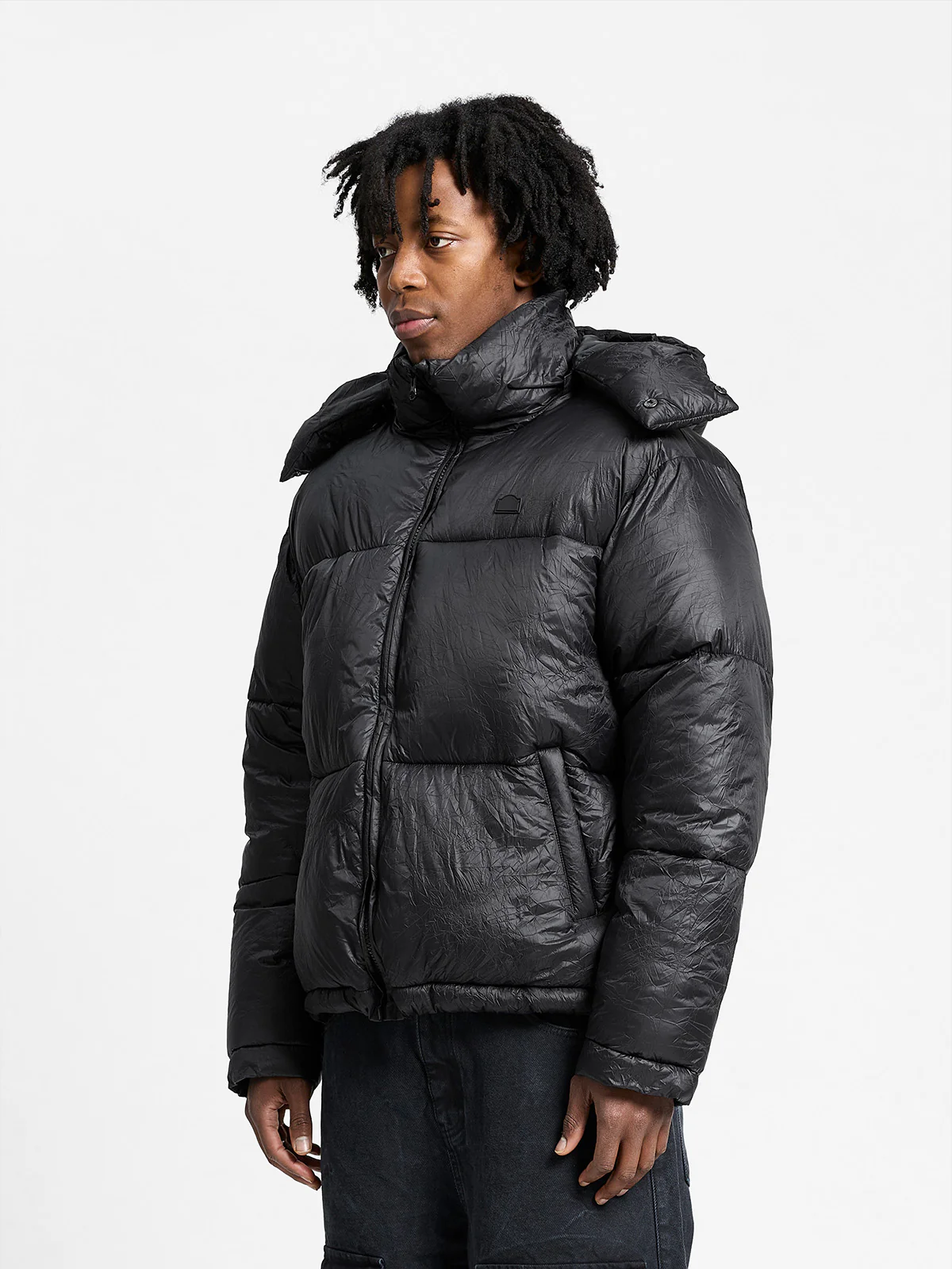 WRINKLED PUFFER JACKET - BLACK - Image 4