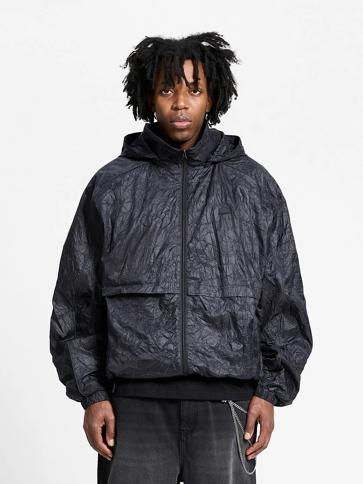 WRINKLED RAIN JACKET - BLACK - Image 2