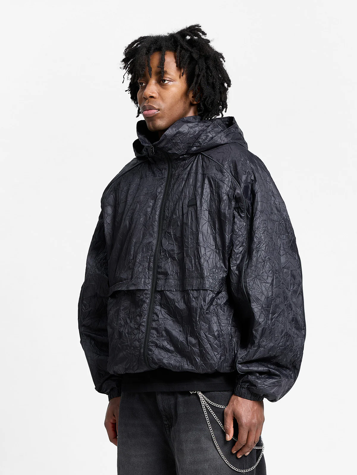 WRINKLED RAIN JACKET - BLACK - Image 3