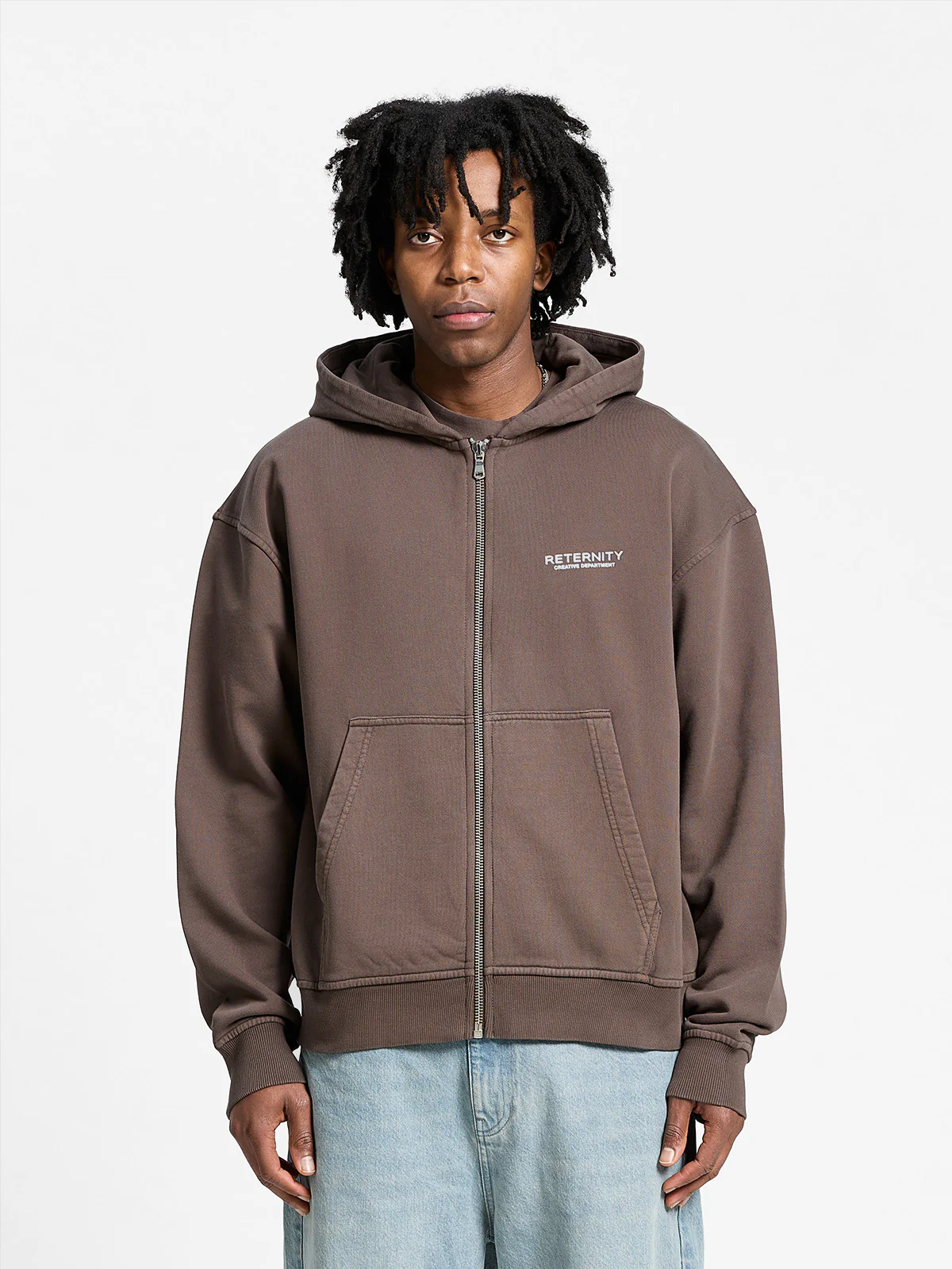 CREATIVE DEPT ZIP-HOODIE - BROWN - Image 3