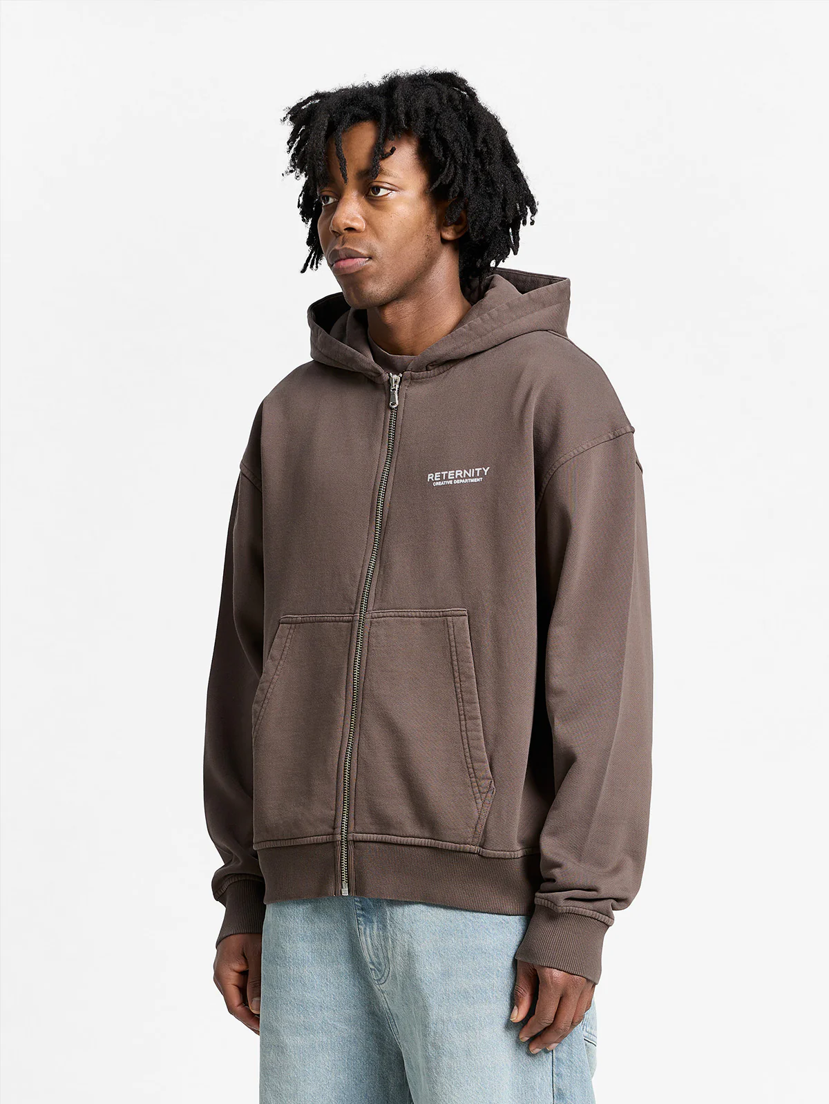 CREATIVE DEPT ZIP-HOODIE - BROWN - Image 4